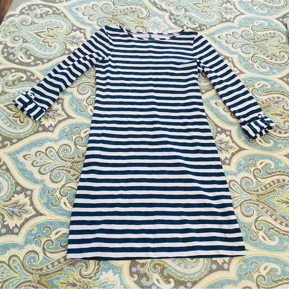 Lilly Pulitzer navy white nautical striped mini dress 3/4 sleeves XS